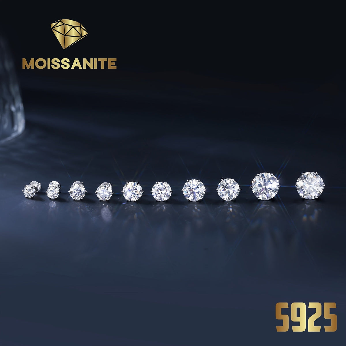 Boucles d'oreilles puces en moissanite, couleur D, pureté VVS, taille ronde brillant, argent sterling 925 – Options de 1 ct à 10 ct, pochette en velours et chiffon de polissage inclus, cadeau idéal pour un anniversaire, Noël et la Saint-Valentin (4,25 g)
