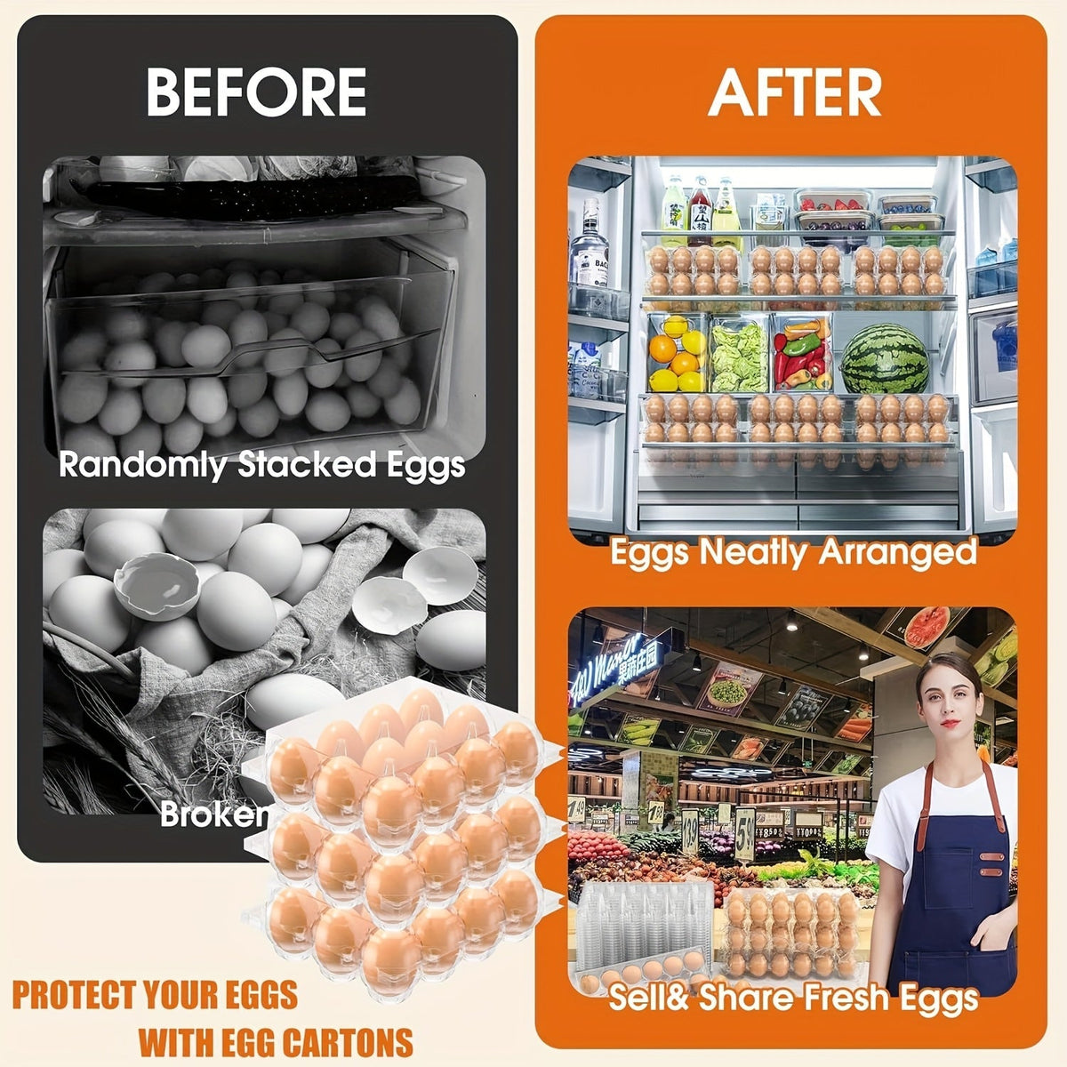 Lot de 60 boîtes à œufs transparentes en plastique, 12 alvéoles avec étiquettes – Boîtes à œufs en PET en gros pour la cuisine, l'élevage, la ferme avicole, le marché fermier et le stockage au réfrigérateur, capacité d'une douzaine d'œufs standard