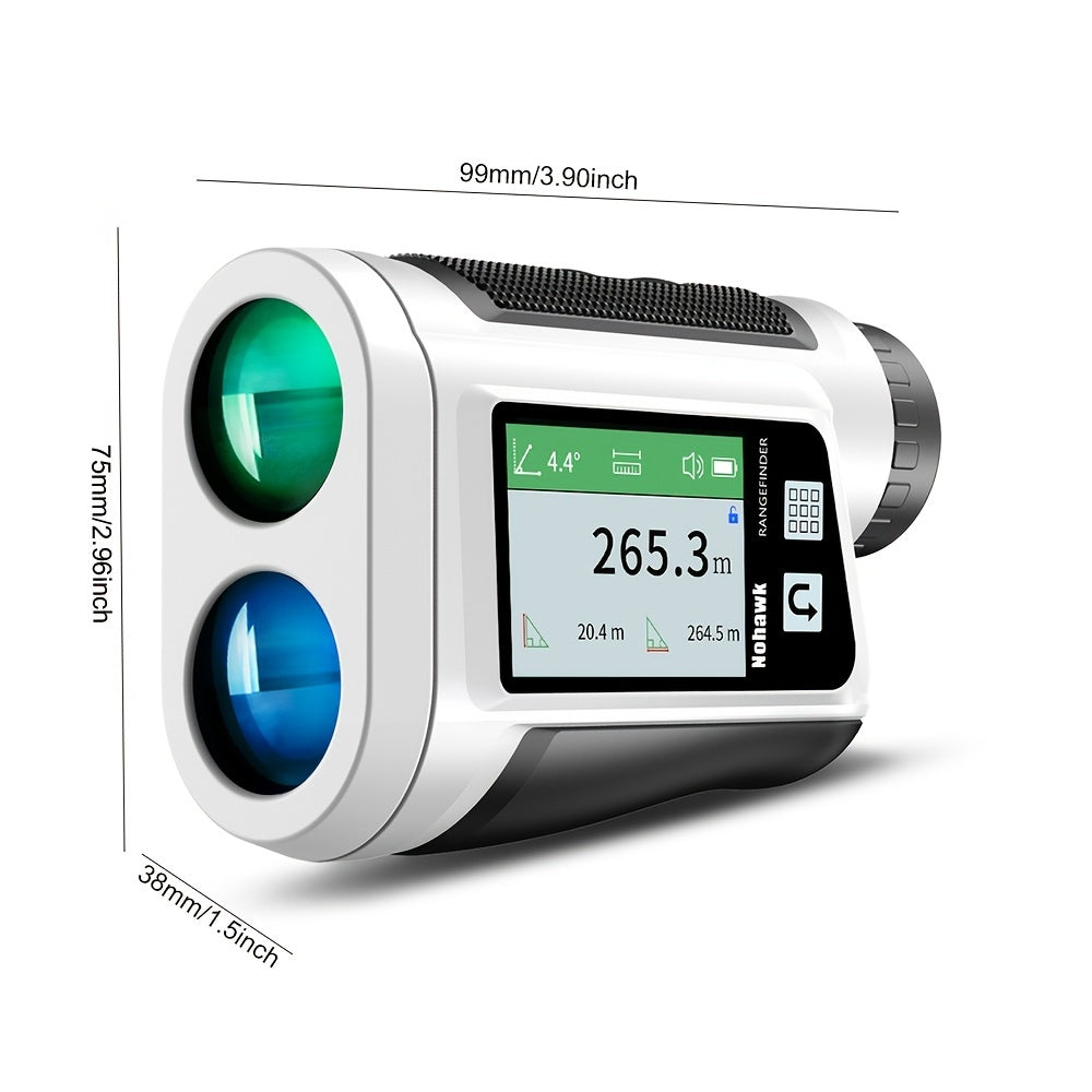 Télémètre laser Nohawk 1000 yards avec écran couleur latéral, rechargeable par USB, synthèse vocale en anglais, compensation de pente, alertes par vibration, 9 modes, unités M/Yard/Ft pour golf, chasse, disc golf, noir/blanc