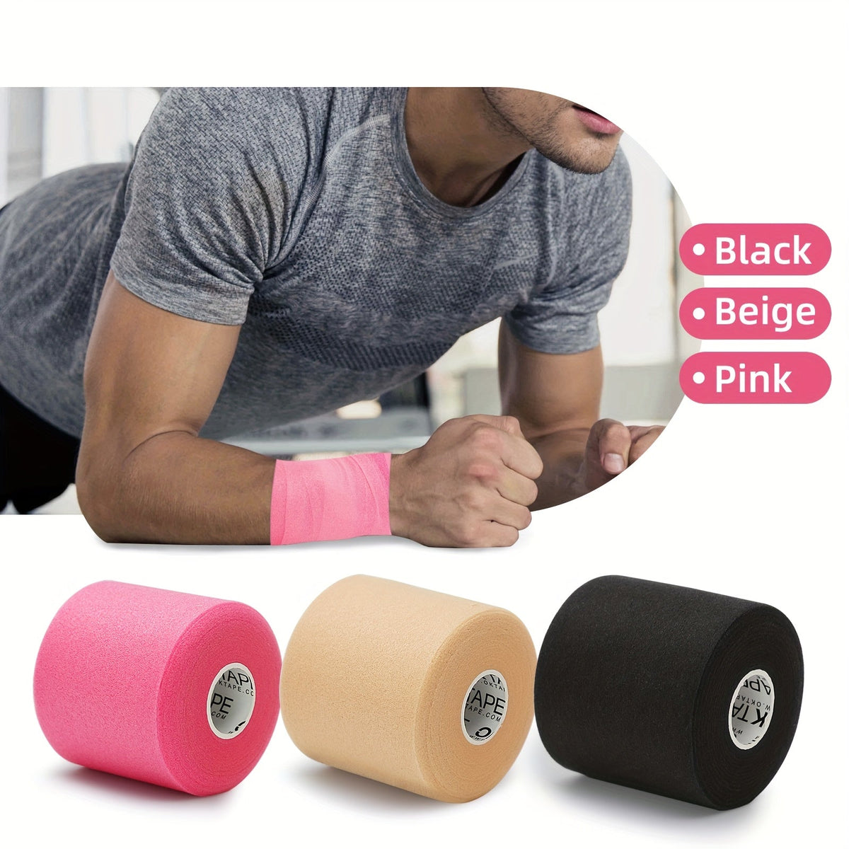 Bande de mousse protectrice (sous-bandage) OK TAPE pour le sport, 4 rouleaux - Protection pour chevilles, poignets, mains et genoux, 7 cm x 27,5 m par rouleau