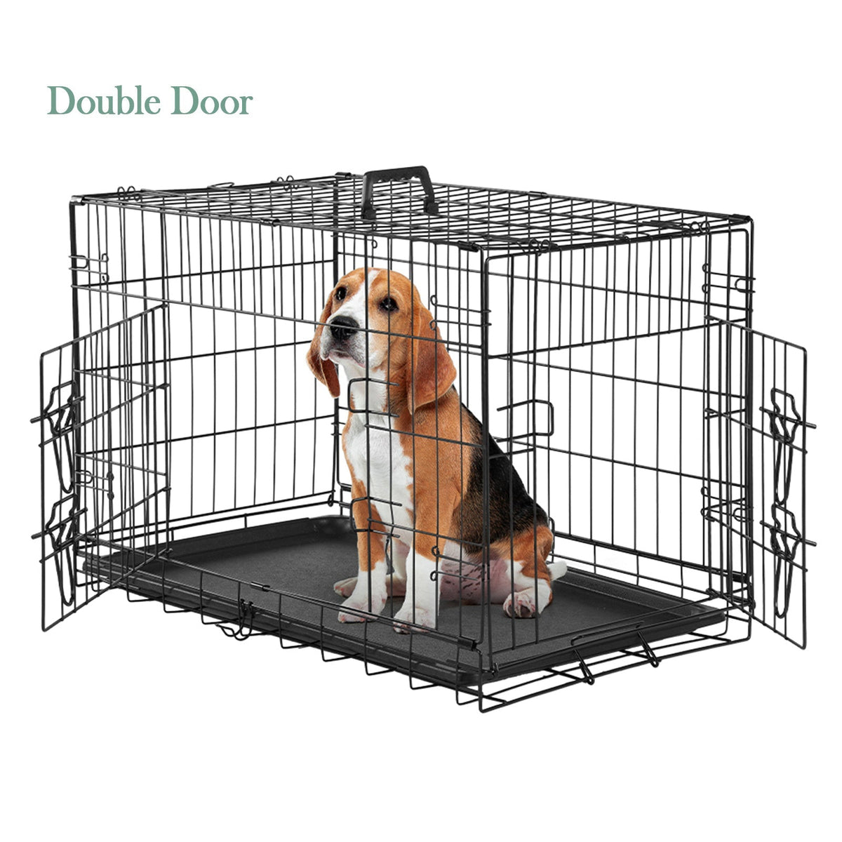 Cage pour chien pliable en fil métallique avec séparateur et plateau étanche – Chenil en métal repliable à double porte pour chiens de petite, moyenne et grande taille, pour intérieur, extérieur et voyage