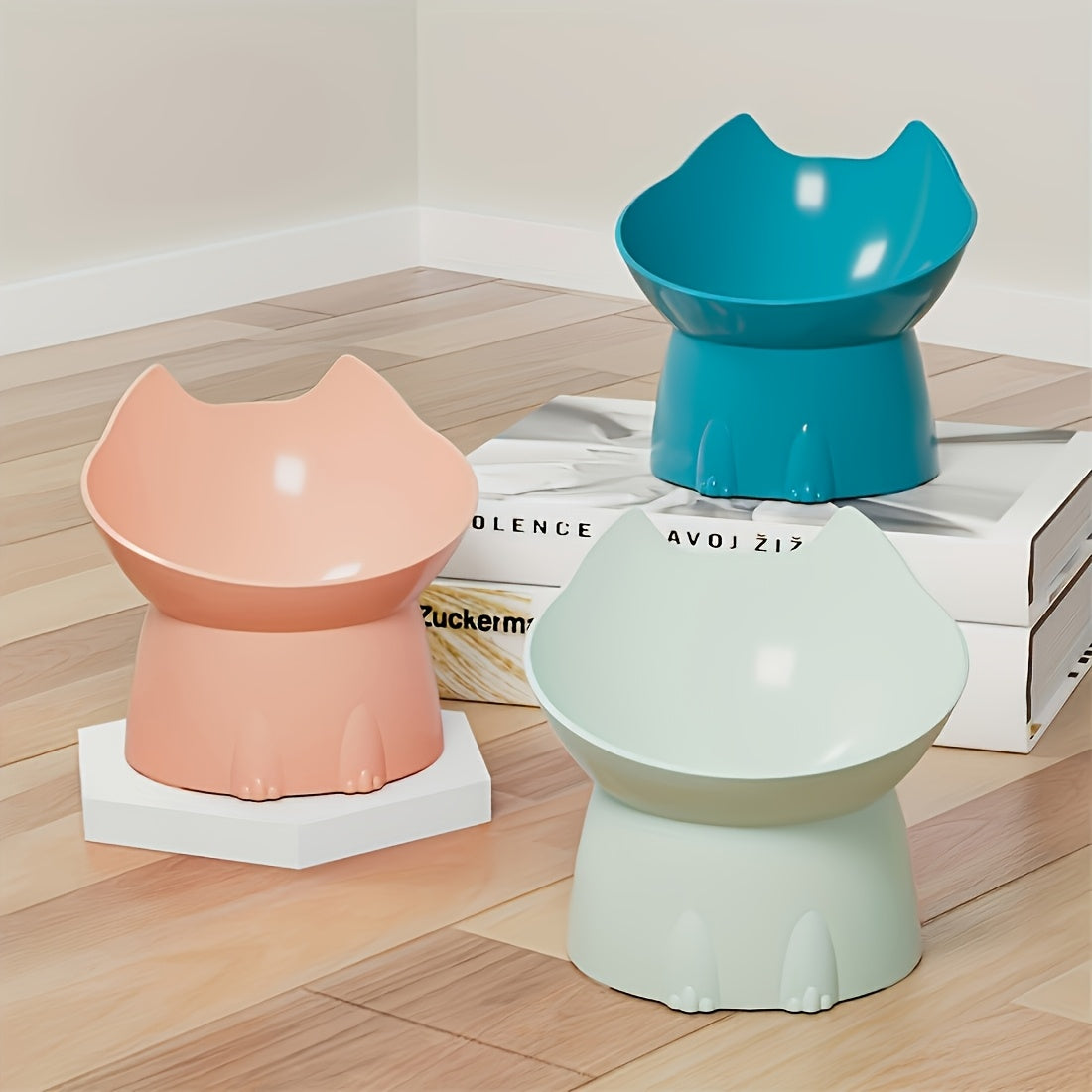 Gamelle pour chat oreilles de chat surélevée antidérapante - Bol pour chat mignon en polypropylène surélevé pour une alimentation confortable, écuelle ludique en forme d'oreilles de chat pour chats d'intérieur