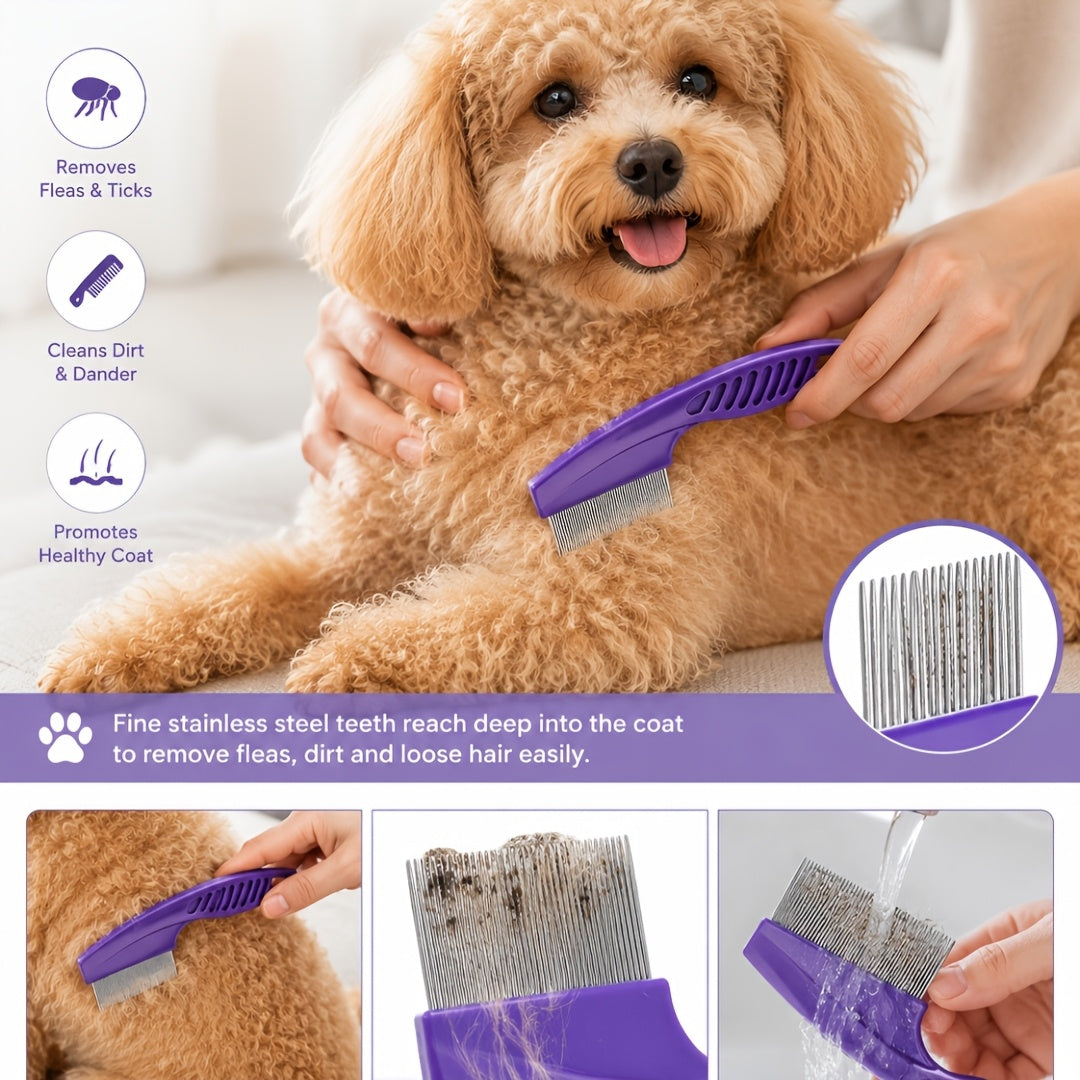 Kit de 8 peignes de toilettage pour chiens, chats et petits animaux - Kit complet d'entretien pour poils longs et courts, peignes multifonctions pour tous les types de pelage, essentiel pour le toilettage à domicile (violet)