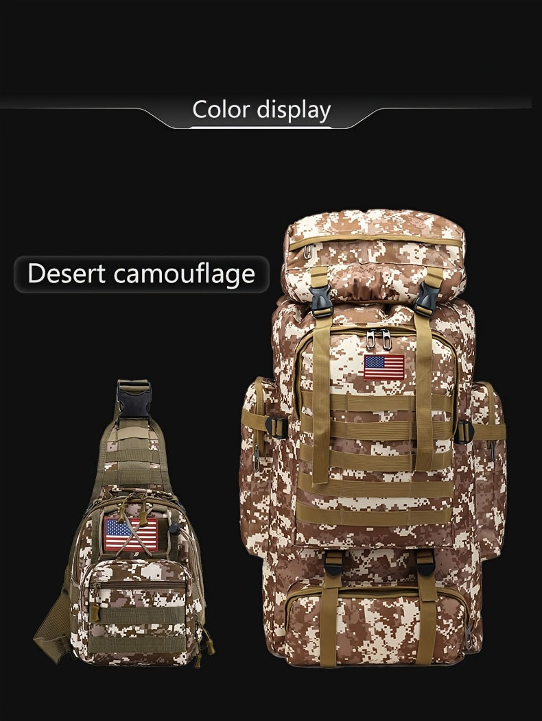 Ensemble tactique 2 pièces : Sac à dos et sac de poitrine - Sac d'assaut 80 L pour 3 jours pour homme, sac à dos militaire en polyester avec système MOLLE pour la randonnée, le camping, la chasse, les voyages et les sports de plein air