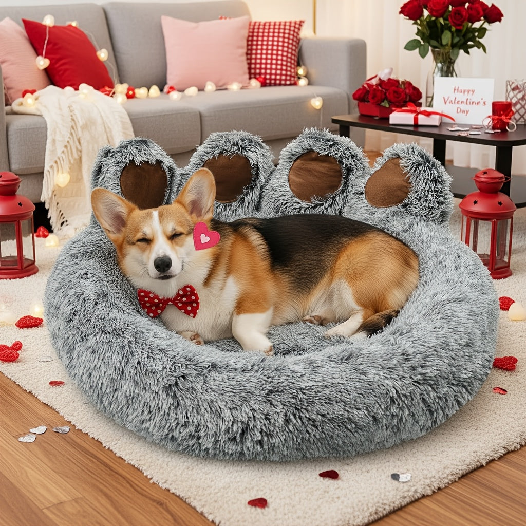Lit pour chien et chat en forme de patte d'ours – Coussin rond apaisant, chaud et doux en peluche pour animal de compagnie avec foulard bonus, S M L XL 2XL Café Rose Gris Marron pour chiens et chats de petite, moyenne et grande taille