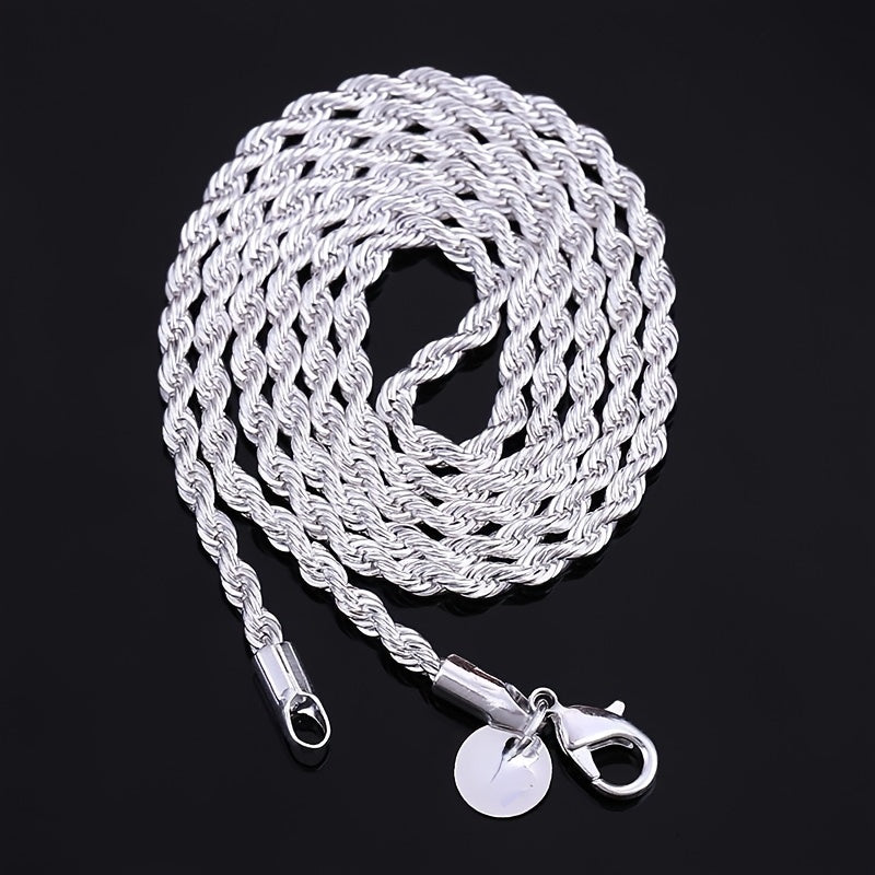 Collier chaîne torsadée plaqué argent 925, style tribal simple en acier inoxydable, unisexe, 18-30 pouces - Bijou pour hommes et femmes, idéal au quotidien ou pour les fêtes, cadeau pour la Saint-Valentin, toutes saisons