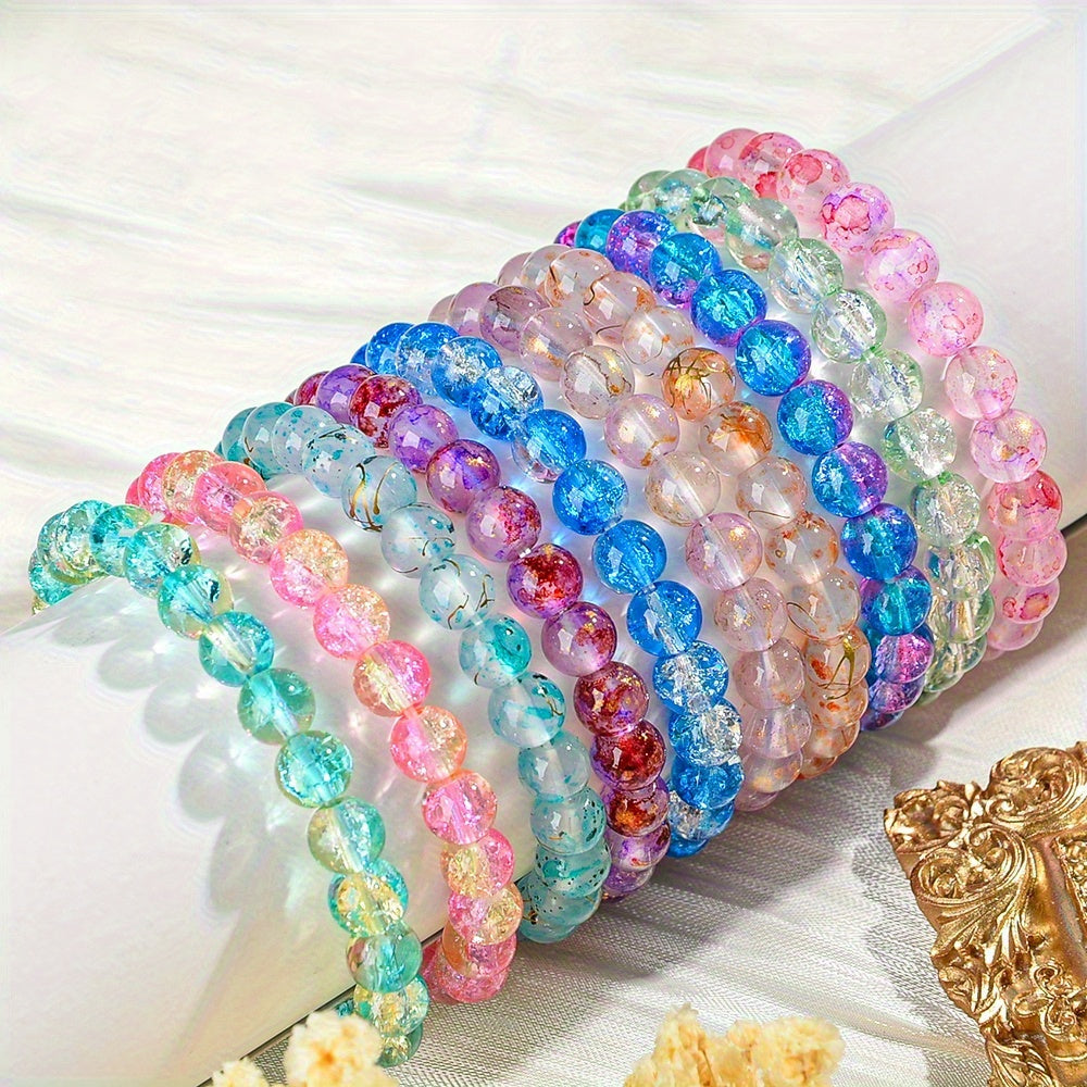 Lot de 50 bracelets de perles en verre, couleurs aléatoires – Bracelets d'amitié colorés faits main et empilables, lot en gros pour femmes, filles et enfants, cadeaux d'invités, cadeaux et création de bijoux DIY