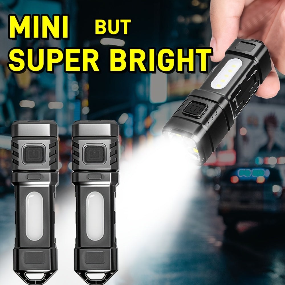 Mini lampe de poche LED rechargeable, lot de 3 ou 6, 2000 lumens, COB, 4 modes, charge USB-C, lampe de poche compacte avec clip arrière et batterie intégrée pour le camping, la randonnée, la chasse et les urgences