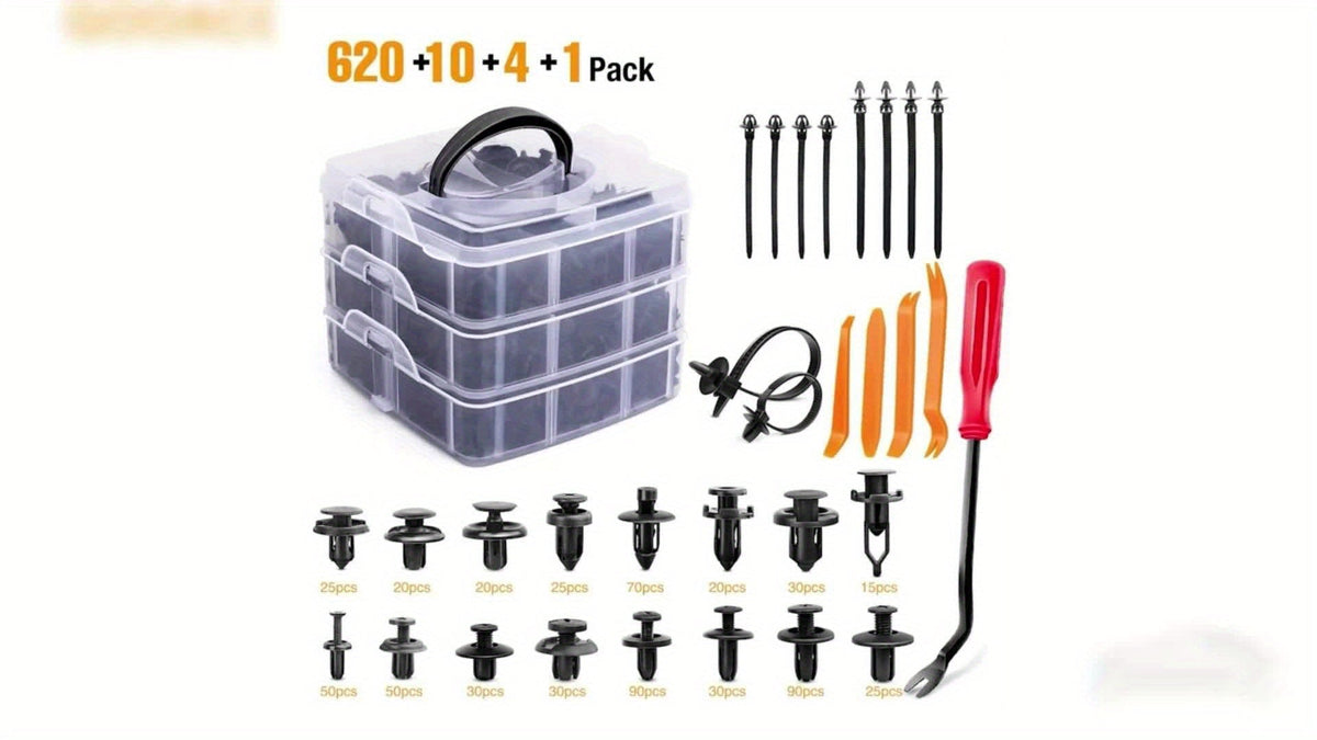 Kit d'assortiment de clips de fixation pour voiture 115/635/640/1290 pièces - 16 tailles de rivets en nylon pour pare-chocs et garde-boue, fixations automobiles avec serre-câbles et outil de démontage