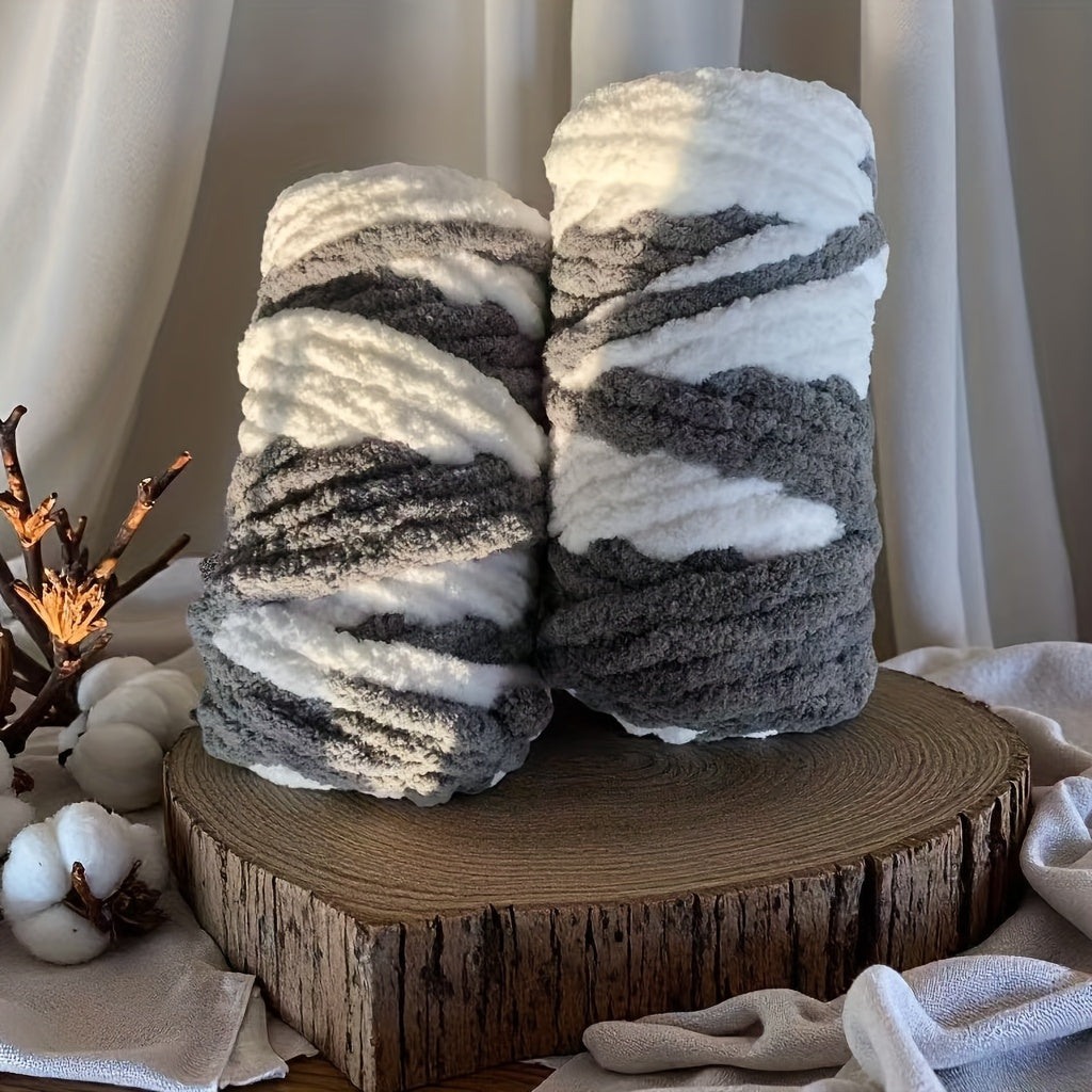 Fil chenille épais, 2 écheveaux de 500 g, laine pour tricot et crochet, rayé multicolore, polyester doux, extra épais, pelucheux, cadeau DIY pour femmes et hommes