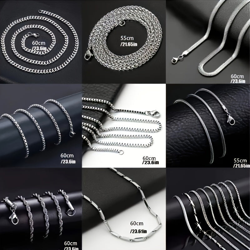 Ensemble de 8 colliers en acier inoxydable pour homme – Chaîne cubaine et chaîne torsadée style hip-hop, chaînes tendance et durables pour homme, cadeau idéal pour petit ami, fils, fête des pères et anniversaire