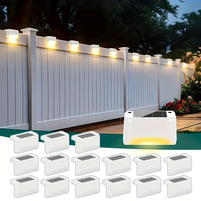 Lampes solaires LED pour terrasse, escaliers et marches d'extérieur, allumage/extinction automatique, 12 heures d'éclairage blanc chaud pour clôture, allée, patio, balcon et jardin – ABS résistant aux intempéries, lot de 8, 16 ou 32 – Aucun câblage requis