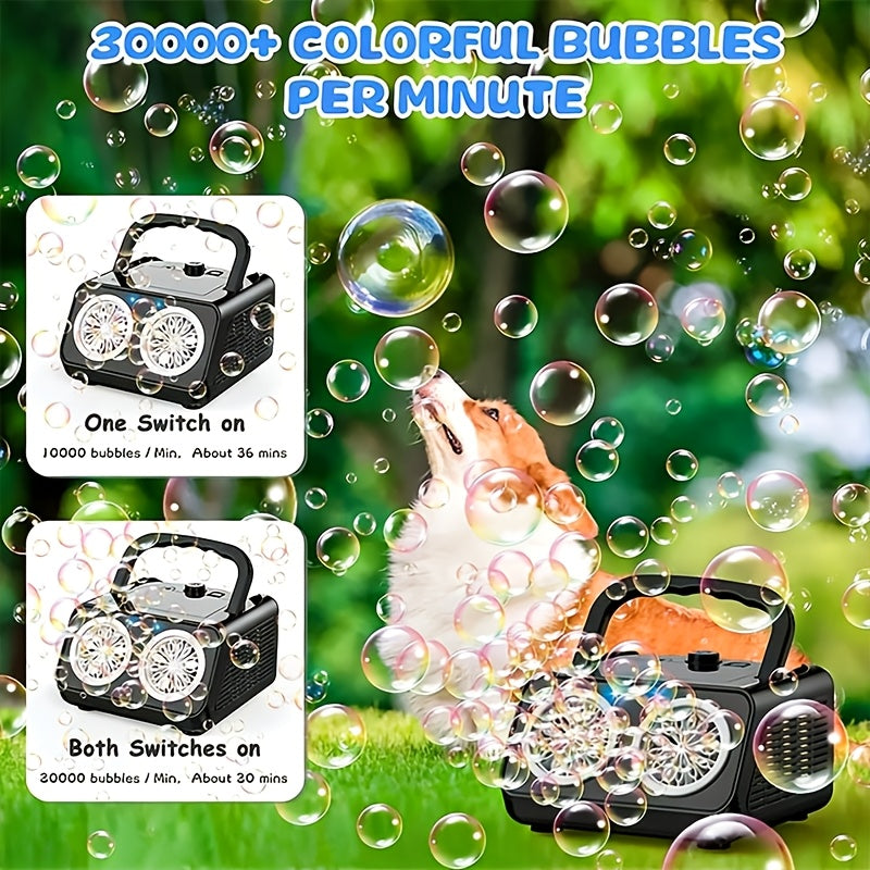 Machine à bulles automatique améliorée, conception épaissie à 2 ventilateurs, plus de 20 000 bulles par minute, sur secteur ou sur piles, souffleur de bulles portable pour intérieur et extérieur pour fêtes d'anniversaire, mariages, enfants, blanc noir