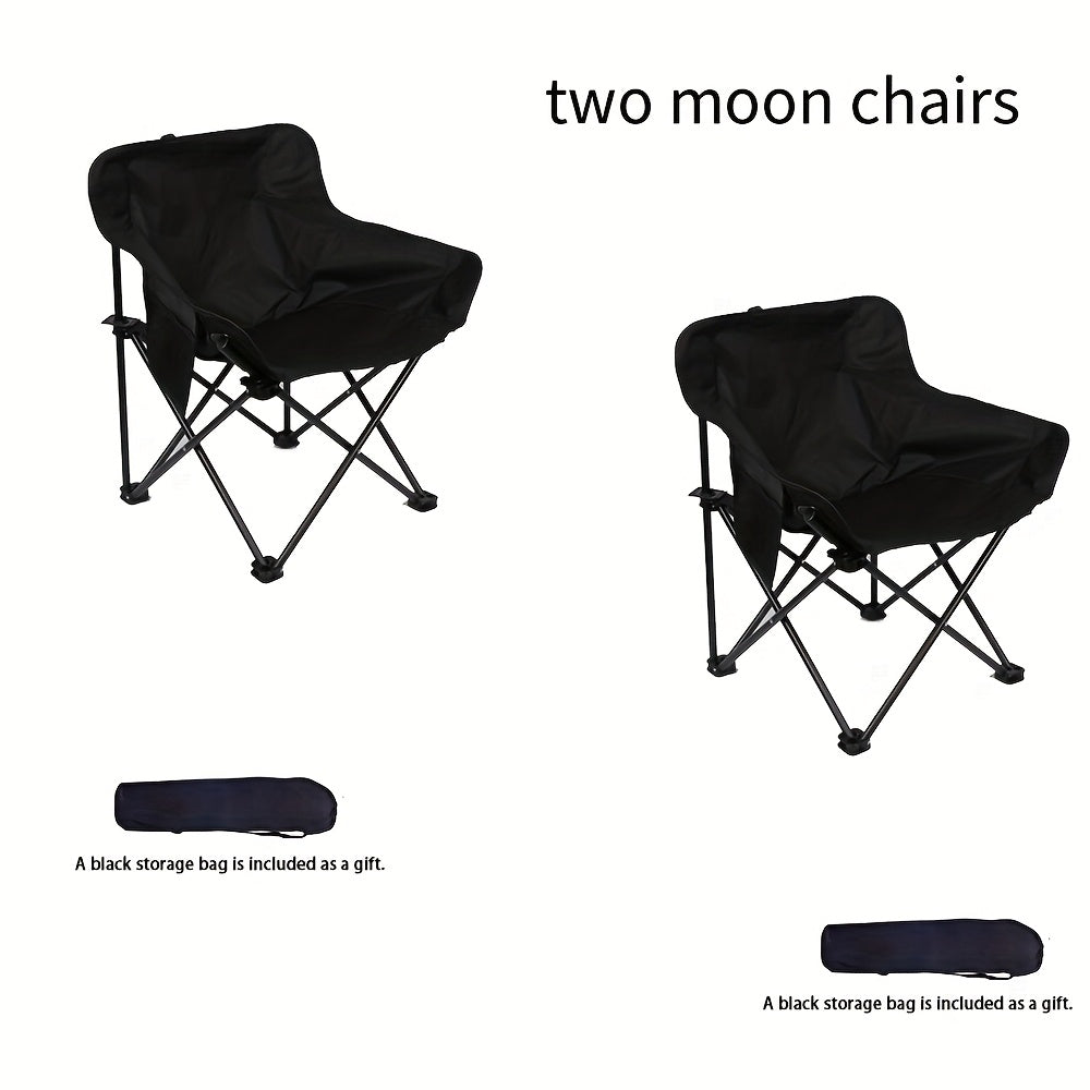 Ensemble de 2, 3 ou 5 chaises lune pliantes portables et table avec sac de rangement pour plage, camping, pêche, barbecue en famille, pique-nique, randonnée, cour, noir et blanc