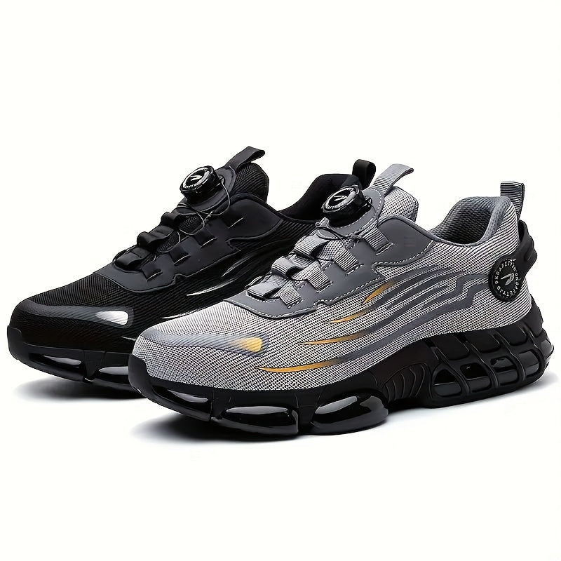 Chaussures de travail respirantes pour hommes – Chaussures de sécurité durables avec bandes réfléchissantes, semelle légère et amortissante pour l'industrie, la construction et un usage quotidien, disponibles en noir et gris, tailles US 6 à 11