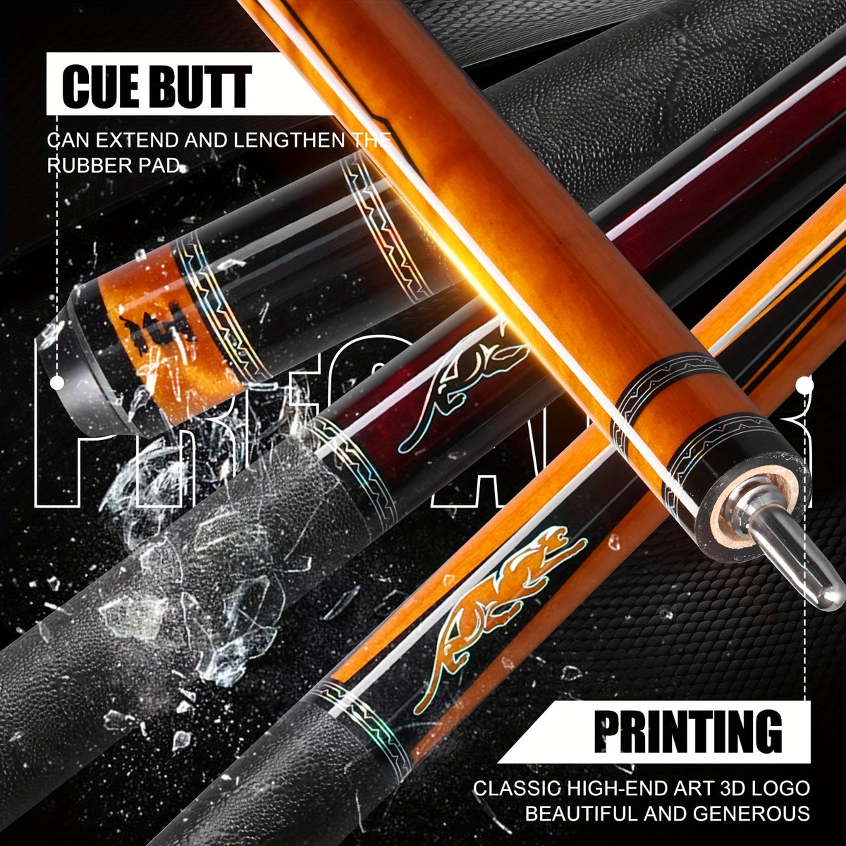 Queue de billard en fibre de carbone PREDAIDR série SP 58" – Queue de billard professionnelle à faible déflexion, procédé 12,5 mm, grip en cuir, joint 3/8x8, 19-20 oz