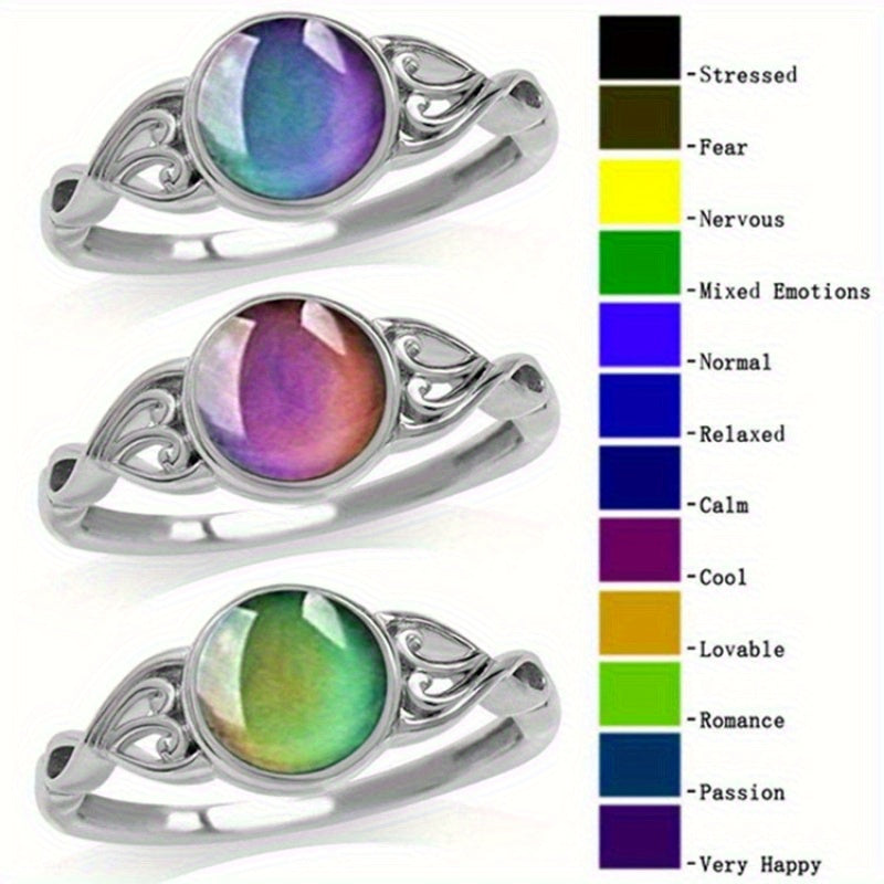 Bague d'humeur en argent sterling 925 avec changement de couleur thermosensible et incrustation d'opale – Bague unisexe créative pour hommes et femmes, légère (3,2 g), idéale pour le quotidien et les fêtes, tailles 6 à 9