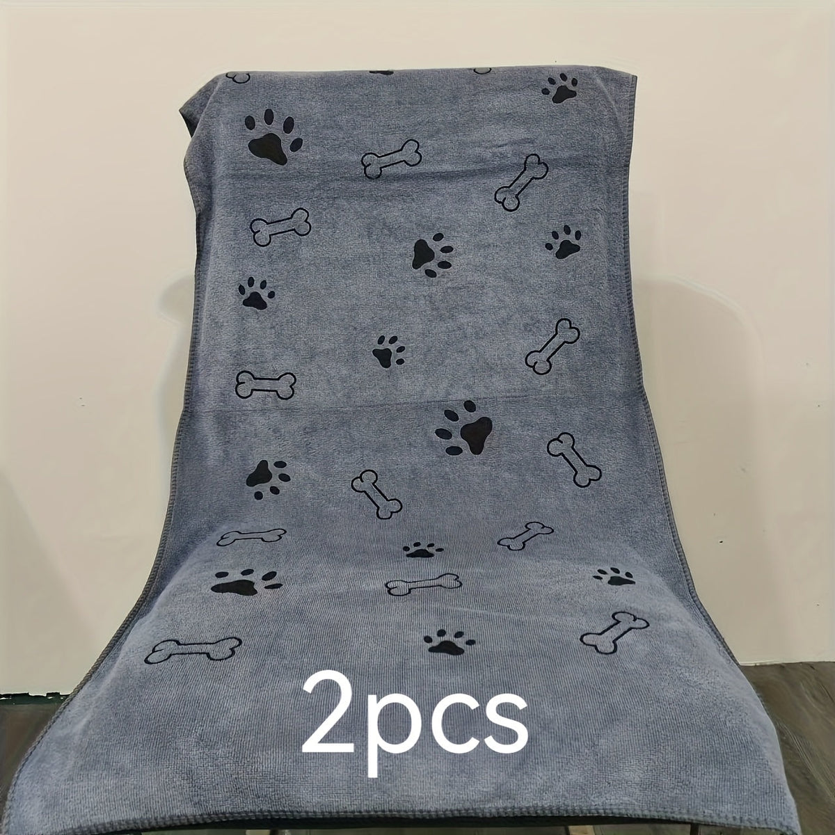 Lot de 2 serviettes en microfibre super absorbantes pour chiens et chats – Serviettes de bain à séchage rapide extra larges de 50 x 100 cm avec joli motif d'empreintes de pattes, ensemble de serviettes de séchage douces pour chiots et chatons