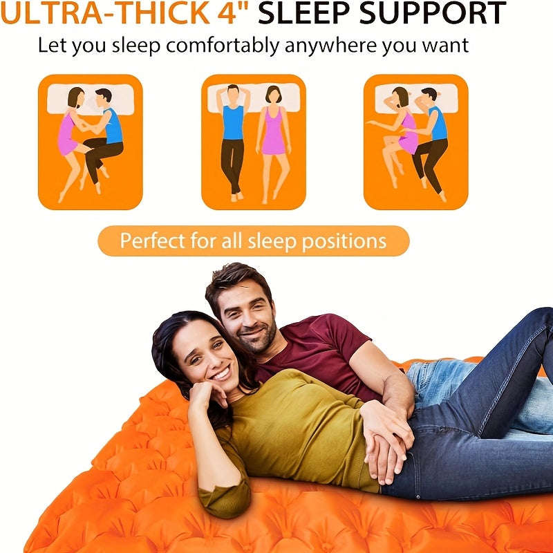Matelas de couchage autogonflant ultraléger en nylon TPU, pompe intégrée, options une ou deux places, matelas de camping compact et portable pour le camping, la randonnée, le sac à dos, les voyages et les pique-niques, orange et bleu