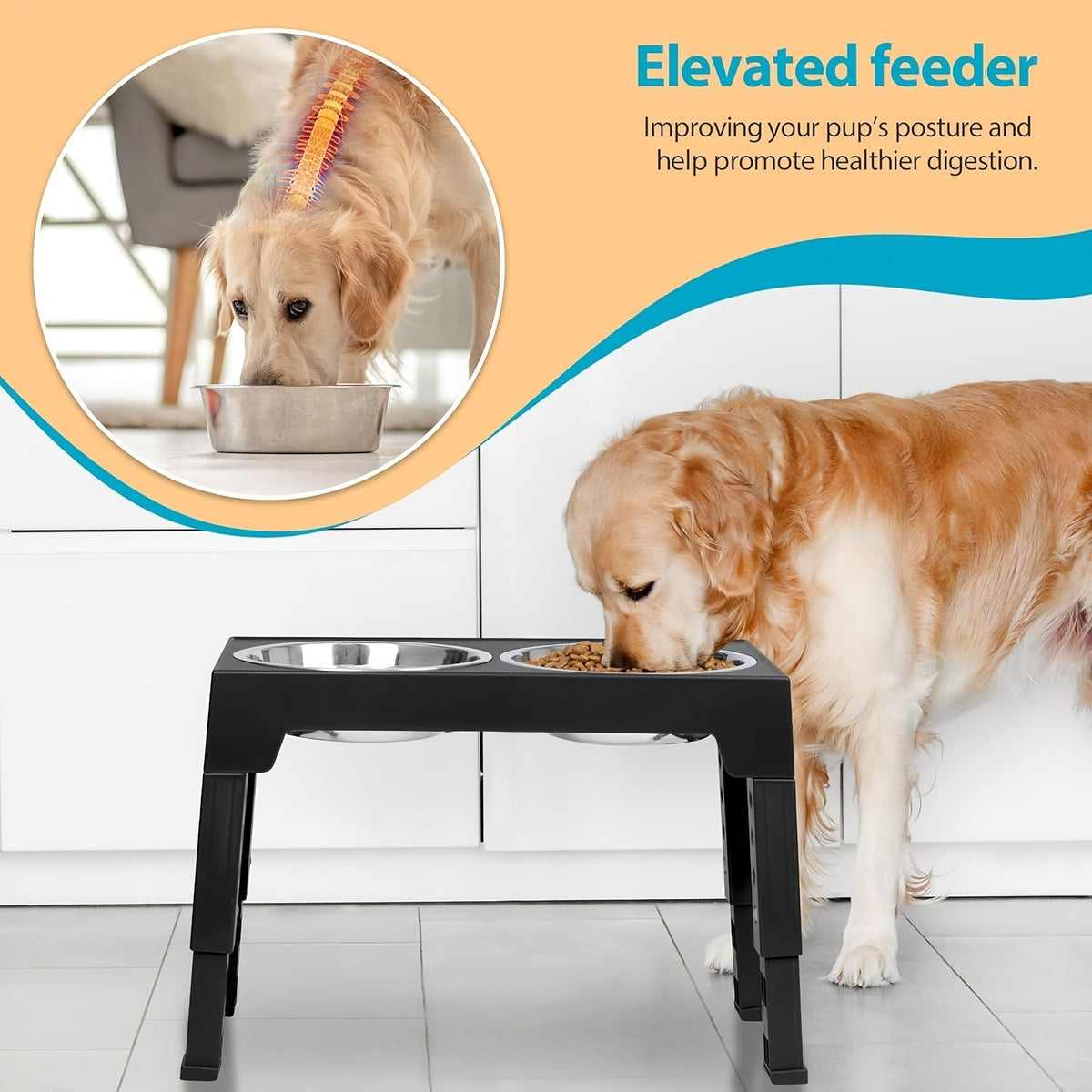 Support de gamelle réglable en hauteur avec gamelle anti-glouton et bol en acier inoxydable – Station de nourriture pliable à 5 niveaux pour chiens et chats de taille moyenne à grande, noir et rose