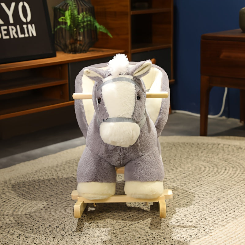 Cheval à bascule pour nourrissons et tout-petits - Jouet à chevaucher pour l'intérieur et l'extérieur, design en peluche gris, sûr pour les bébés et les jeunes enfants, cadeau d'anniversaire et de fête