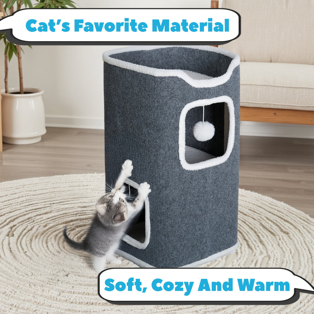 Arbre à chat pliable multi-niveaux pour chats d'intérieur – Griffoir, perchoir confortable, niche avec balle suspendue, refuge, panier douillet, options 1/3/4 étages