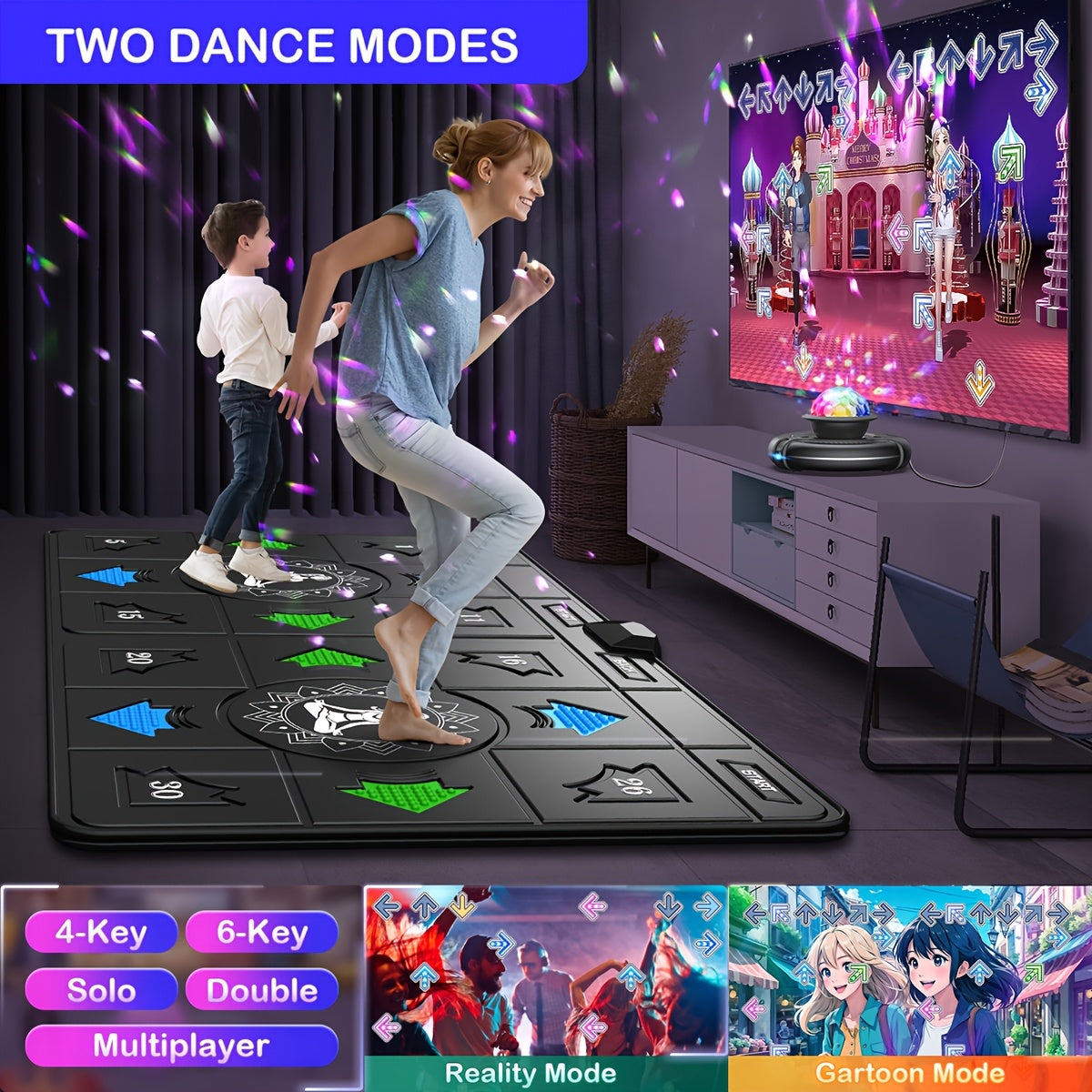 Tapis de danse sans fil pour enfants et adultes - Tapis de danse électronique pour deux joueurs avec caméra HD, compatible TV, jeu de fitness pour garçons et filles de 3 ans et plus | Cadeau d'anniversaire ou de Noël pour s'amuser en famille