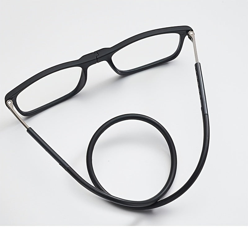 4 paires de lunettes de lecture magnétiques pliables à suspendre au cou pour hommes et femmes – Monture presbyte rétro carrée ultralégère, design télescopique anti-chute portable, puissances de +1,0 à +4,0 pour le port quotidien au bureau