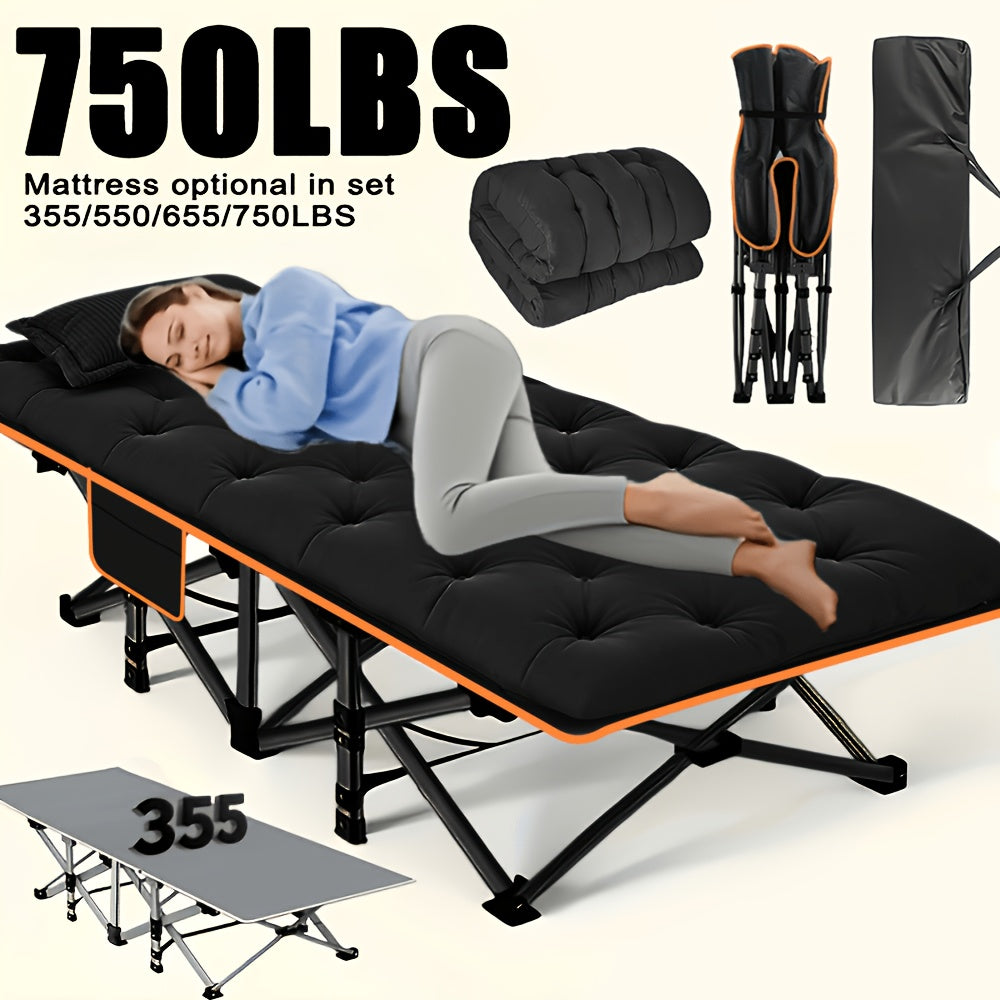 Lit pliant extra-large avec matelas – Lit de camp robuste de 170/190 cm, capacité de 340 kg, lit d'appoint pliable et portable pour adultes, voyage, camping, gris et noir