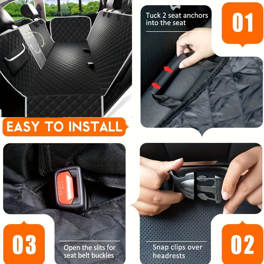 Housse de siège auto pour chien avec fenêtre en filet et poches de rangement – Protection de banquette arrière en nylon antidérapant et anti-rayures, taille universelle pour voitures, camions et SUV, motif feuilles vert, noir et gris