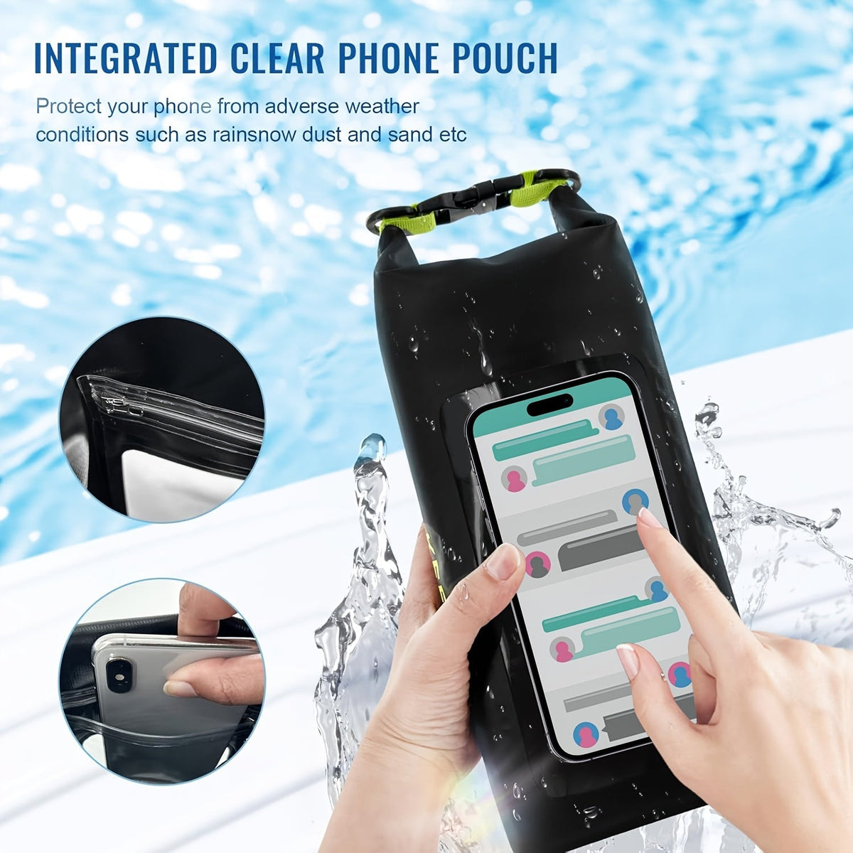 Sac étanche de 10 L à fermeture par enroulement avec pochette pour téléphone - Sac bandoulière pour kayak, bateau, plage, camping, natation, pêche, rafting et voyage