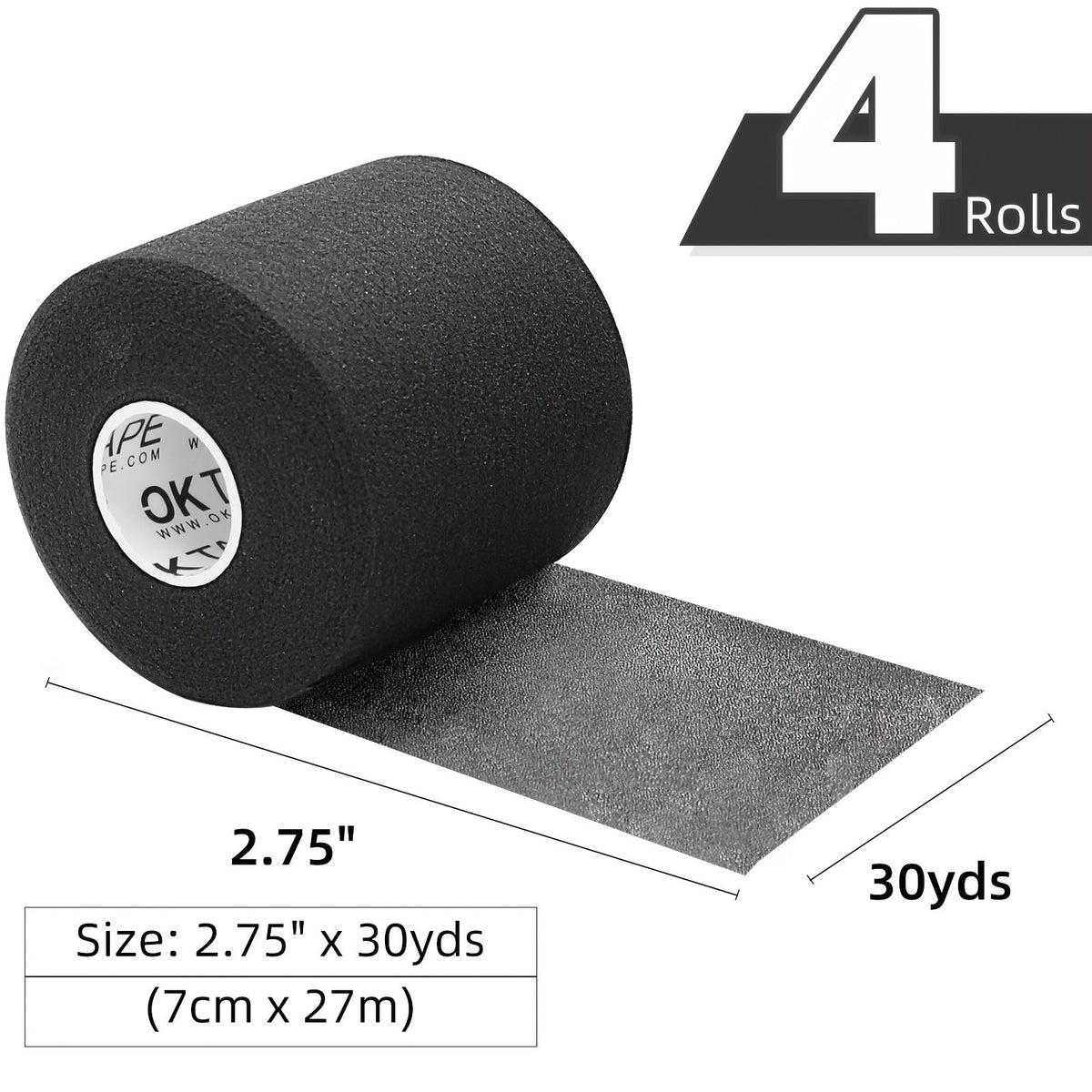 Bande de mousse protectrice (sous-bandage) OK TAPE pour le sport, 4 rouleaux - Protection pour chevilles, poignets, mains et genoux, 7 cm x 27,5 m par rouleau