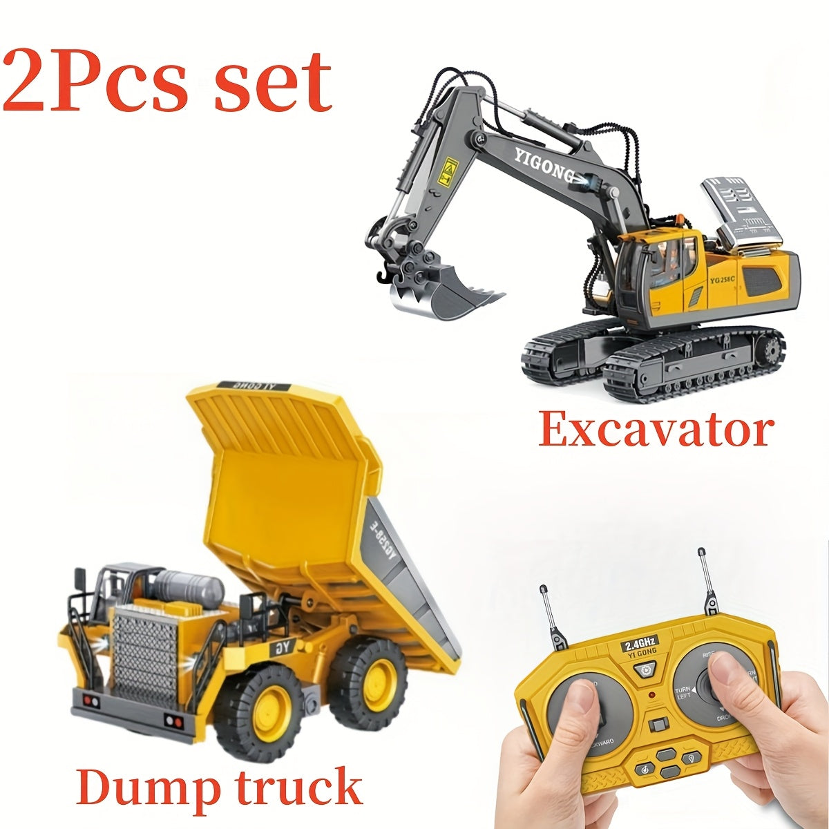 Ensemble de véhicules de chantier télécommandés 2,4 GHz, pelleteuse, camion-benne, bulldozer et chargeuse à 12 canaux, alliage et plastique, jouet de construction STEM pour enfants, cadeau d'anniversaire ou de Noël pour garçons