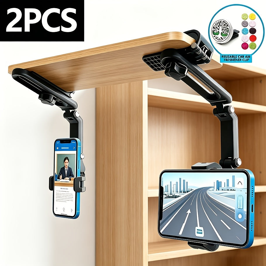 Support de téléphone de voiture, lot de 2, multifonctionnel et universel - Fixation pour tableau de bord, pare-brise et grille d'aération pour la navigation, compatible avec iPhone et Android, idée cadeau idéale