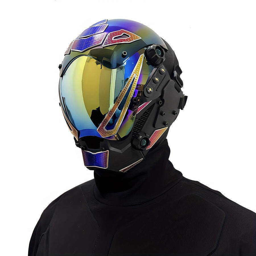 Masque mécanique cyberpunk respirant, couleur irisée AB, accessoire de tête futuriste – Accessoire de costume d'Halloween, masque de cosplay, décoration de fête, club, rave, carnaval, accessoire de scène et de photographie