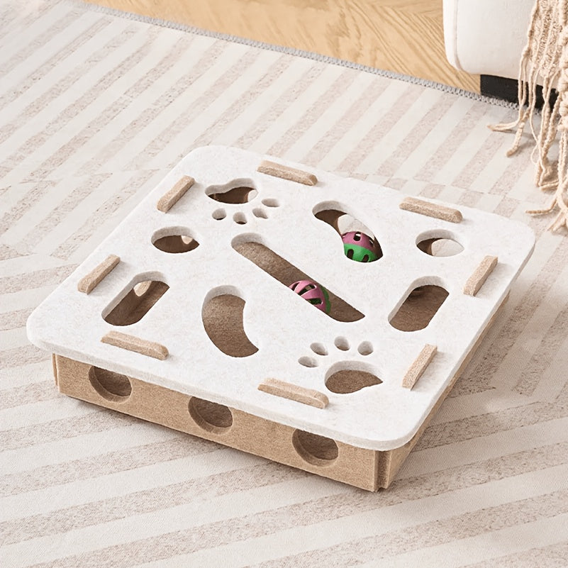 Plateau de jeu labyrinthe pour chat en feutre – Boîte de jeu éducative interactive de récupération de balles, montage sans outils, couvercle amovible pour un nettoyage facile, feutre épais anti-rayures, modèle amélioré, vert