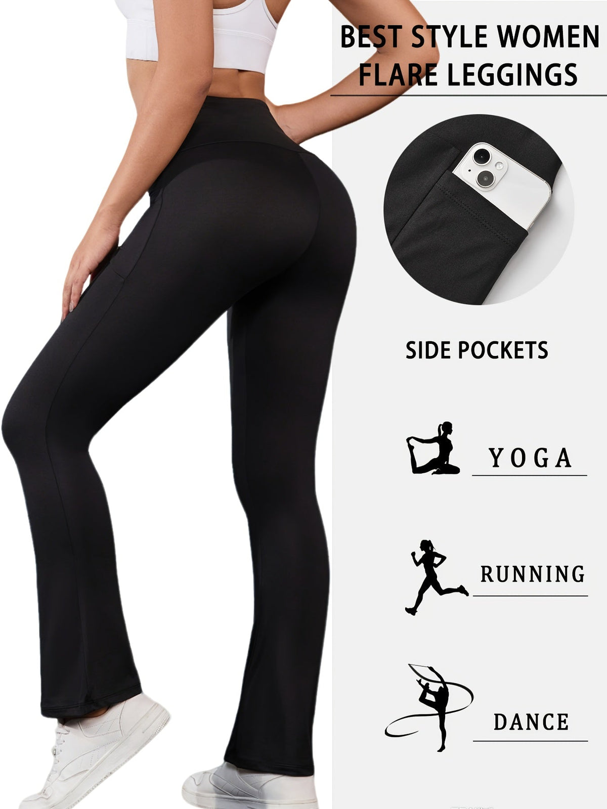 Lot de 3 leggings de yoga taille haute pour femme – Pantalon évasé bootcut ultra-doux avec poches et gainant, S-XXL, pour le sport, le Pilates ou au quotidien