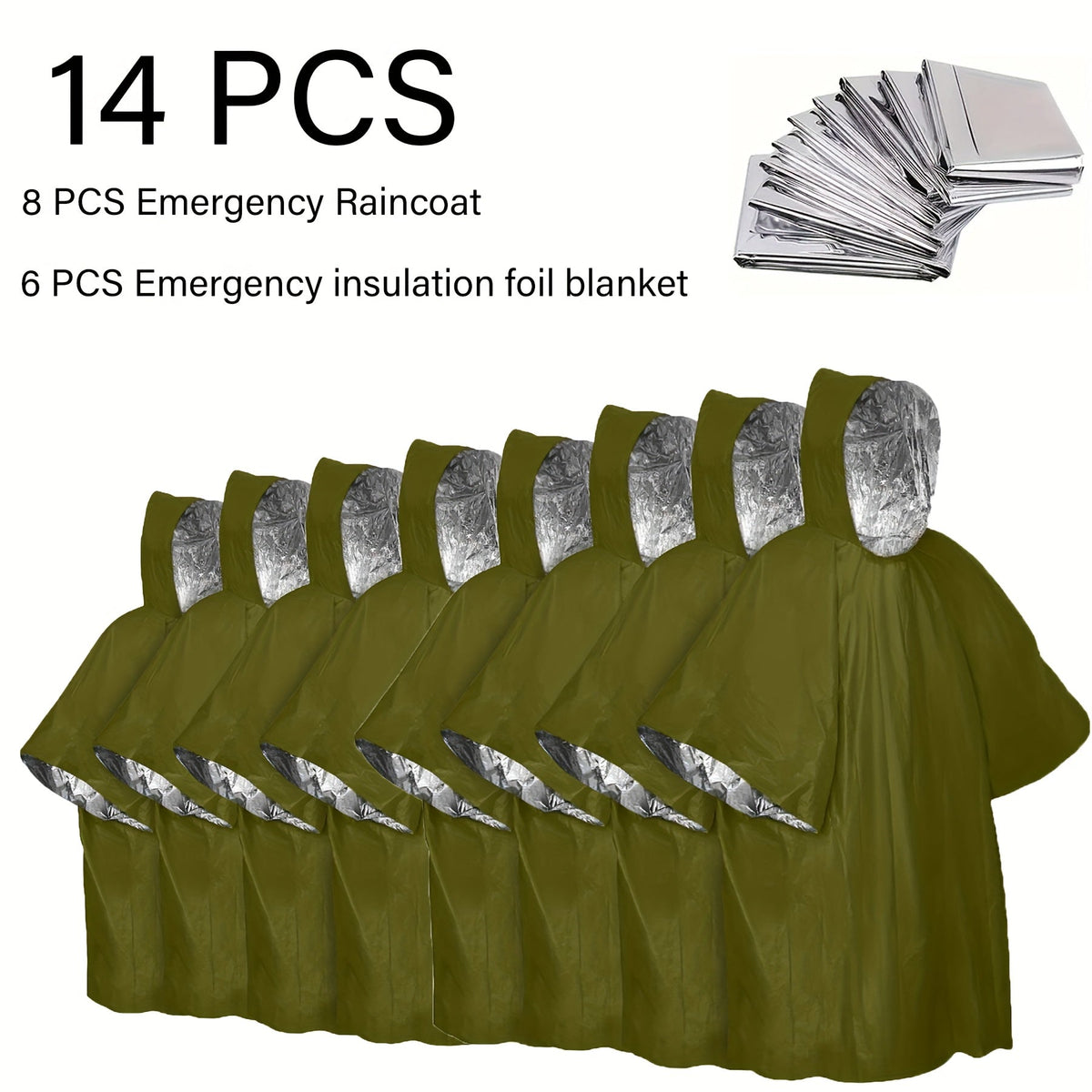 Poncho de pluie d'urgence réutilisable, lot de 4 et 14 – Conserve 90 % de la chaleur corporelle, imperméable et résistant aux intempéries, pour hommes, femmes et adultes, équipement de camping, de randonnée et de survie