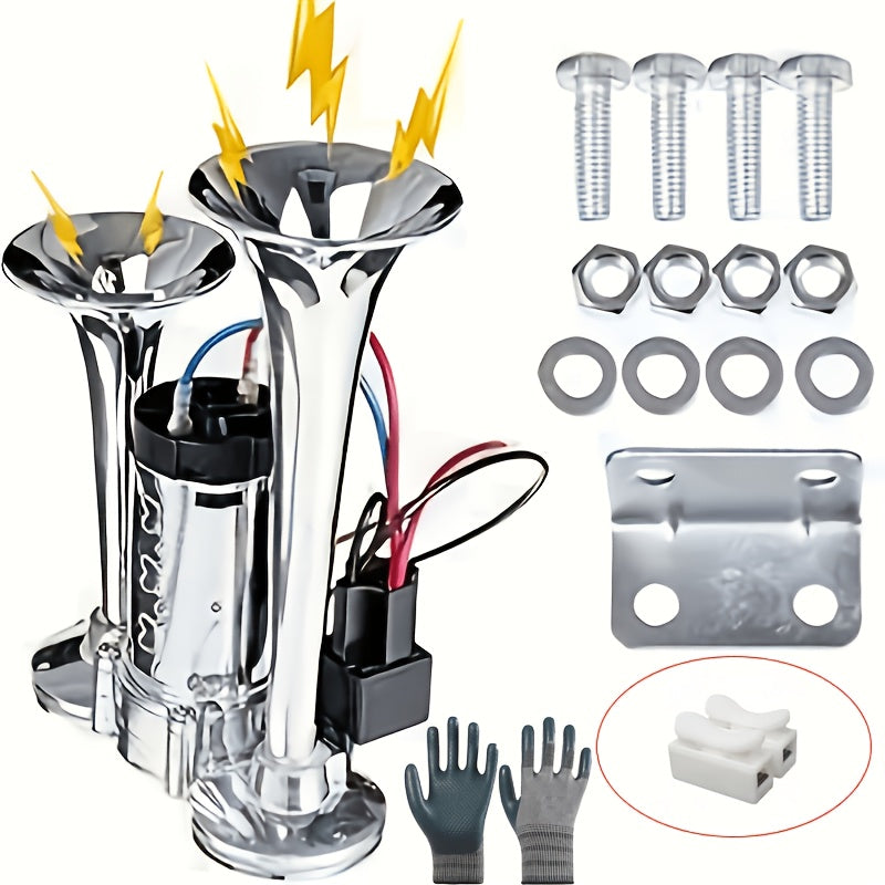 Kit de klaxon à air double 120 dB 12 V avec compresseur d'air – Klaxon de train/camion ultra puissant pour SUV, moto, pick-up, voiture et bateau – Klaxon électrique biton universel – Velora