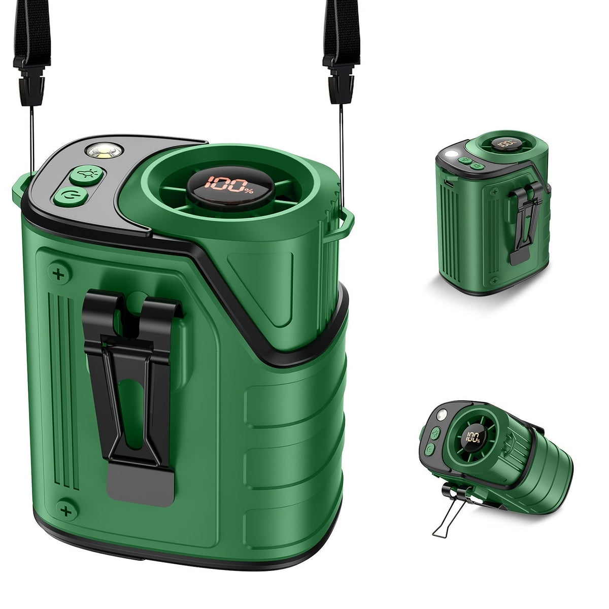 Ventilateur de taille 4-en-1 avec lampe torche, batterie externe et ventilateur de cou – Ventilateur de ceinture portable rechargeable pour l'extérieur, longue autonomie, 3 couleurs, disponible à l'unité et en lot de 2