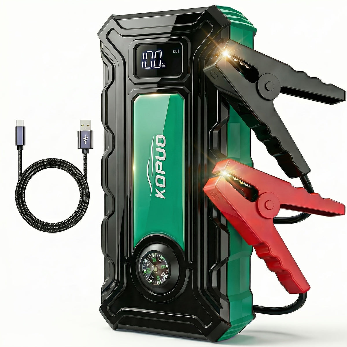 Démarreur de voiture portable 5000A/6000A – Booster de batterie 12V pour véhicules essence et diesel, batterie externe à charge rapide 65W, lampe de poche LED et écran LCD, bloc de démarrage d'urgence compact