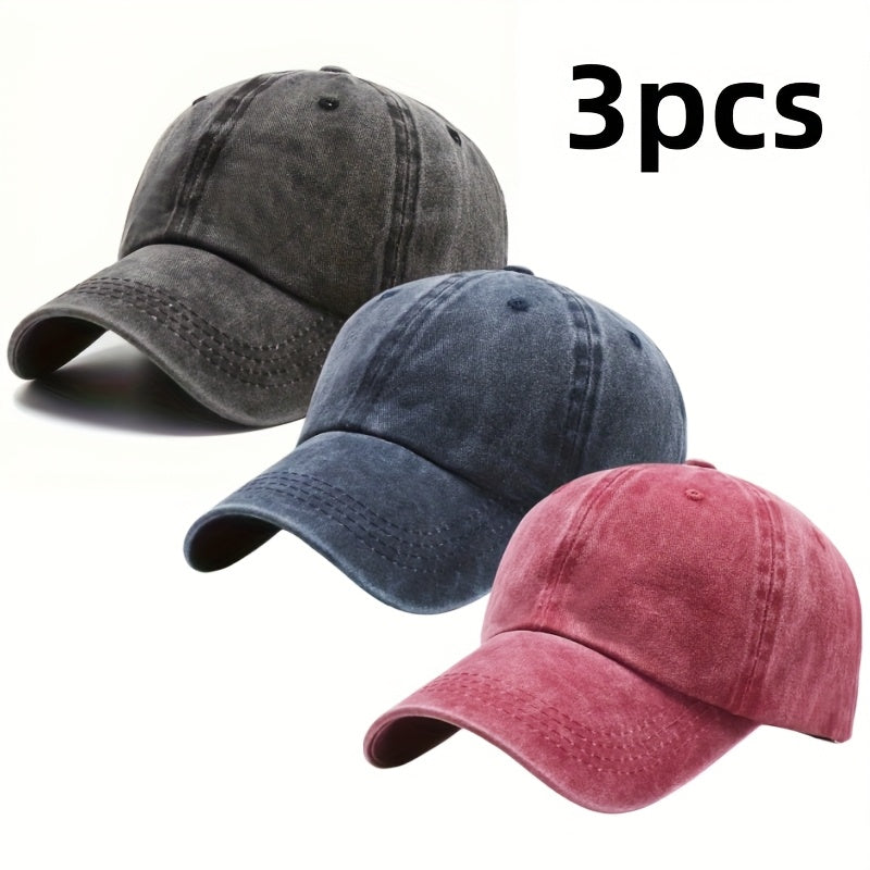 Lot de 3 casquettes rétro délavées style « dad hat » – Casquette de baseball unisexe réglable avec boucle, style vintage décontracté pour hommes et femmes, couleurs neutres, casquette durable pour le quotidien