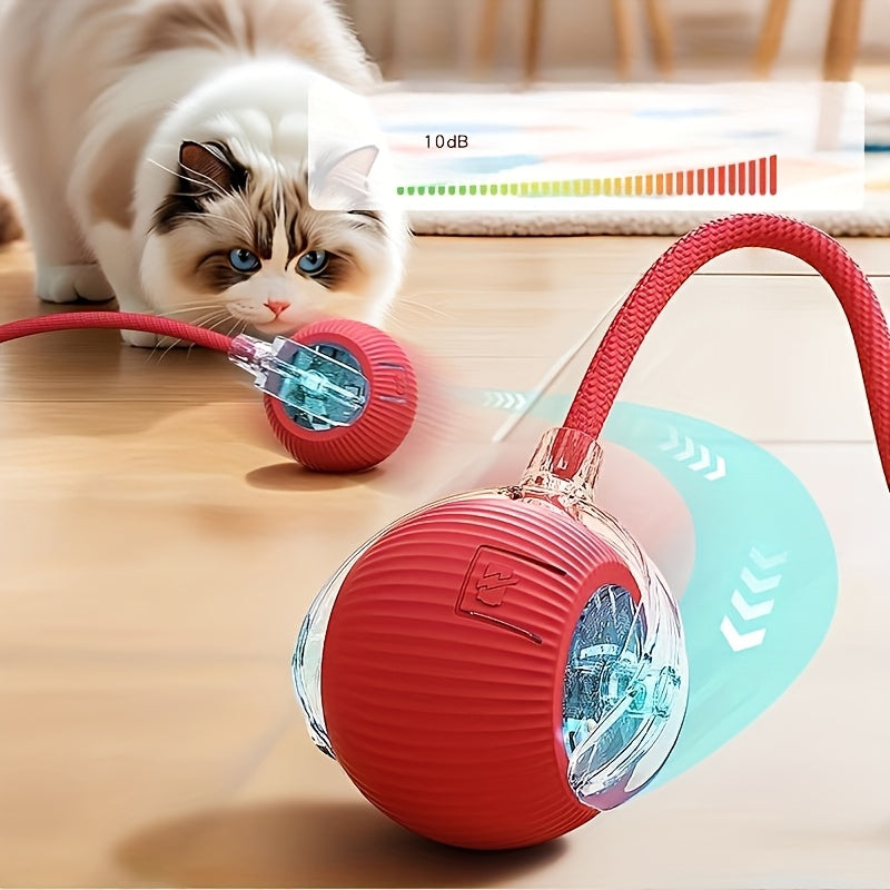 Balle jouet interactive pour chat avec corde à queue - Balle de jeu intelligente à roulement automatique avec lumière LED, balle électrique sautante automatique pour chats et chatons, jouet d'exercice pour activité en intérieur