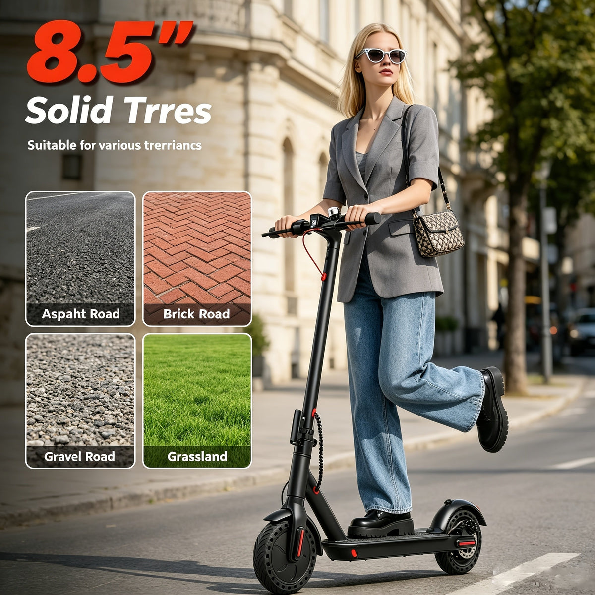 Trottinette électrique pliable, pneus 8,5 pouces, vitesse maximale 30 km/h, autonomie 29 km, contrôle par application, trottinette portable pour trajets quotidiens, adultes et adolescents, cadeau, noir