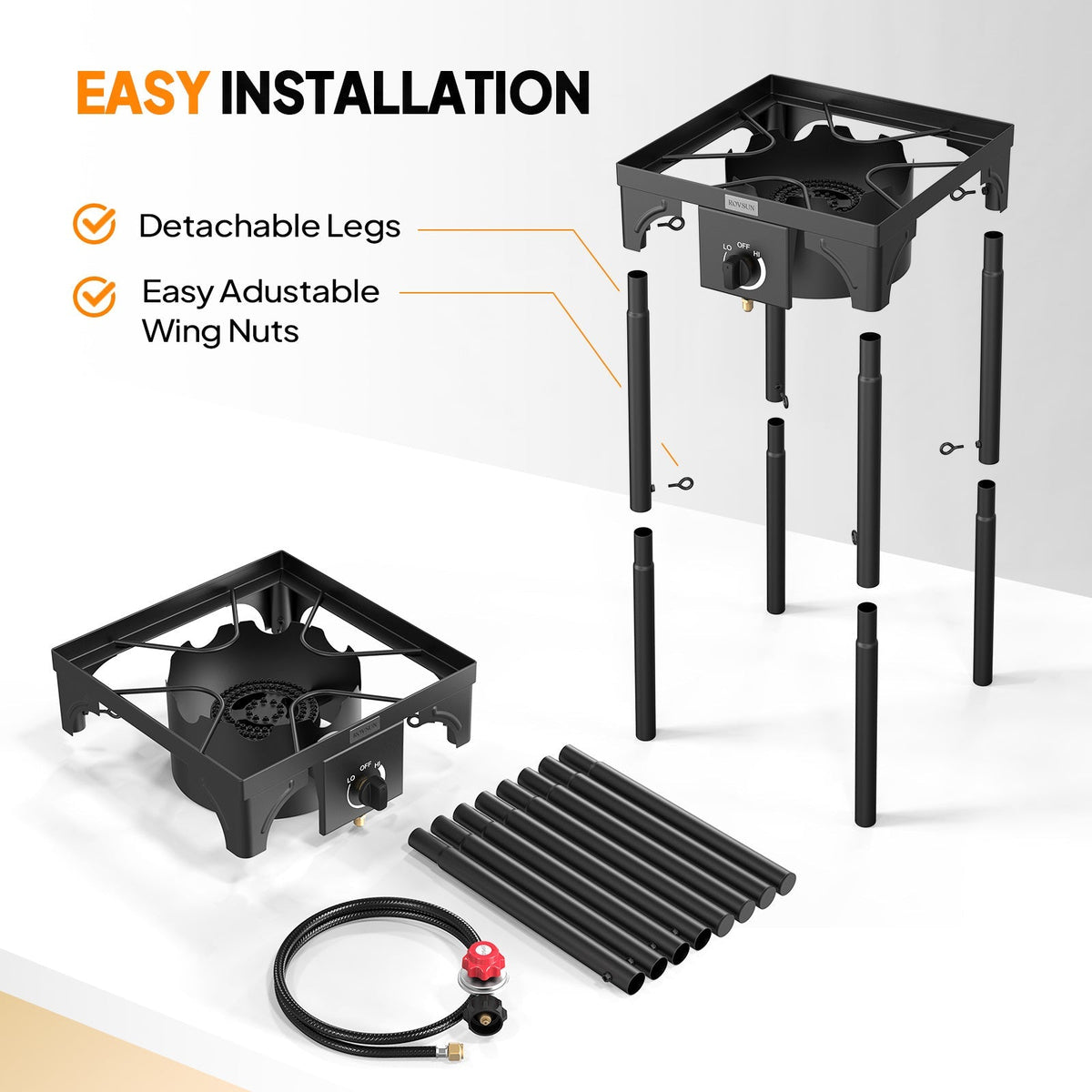 Réchaud à propane haute pression 100 000 - 225 000 BTU - Réchaud de camping extérieur robuste en fonte avec pieds détachables, régulateur certifié CSA, 1 ou 3 brûleurs pour le camping, les fêtes d'avant-match et le brassage