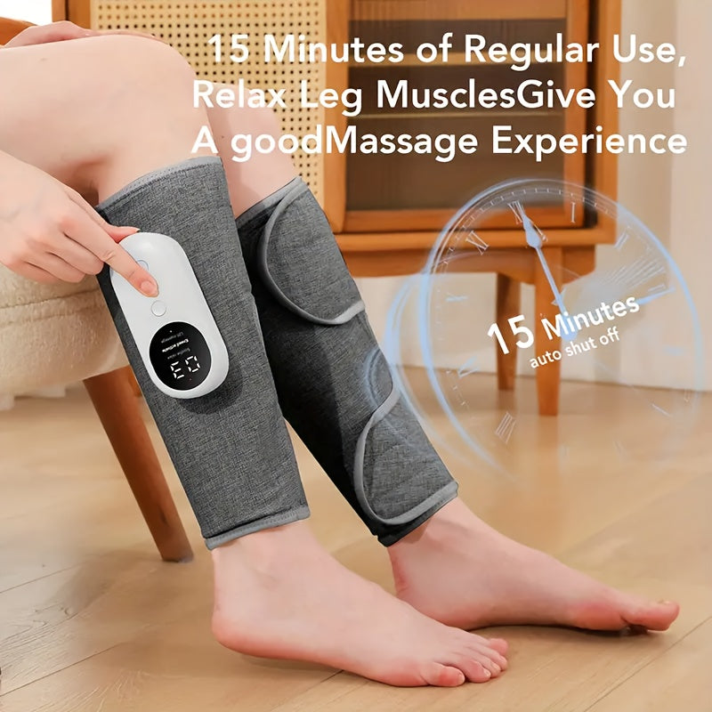 Masseur de jambes à compression d'air sans fil, 3 intensités, soulagement pour mollets, cuisses, pieds et genoux, appareil rechargeable et portable pour la maison, le bureau et les voyages, gris noir