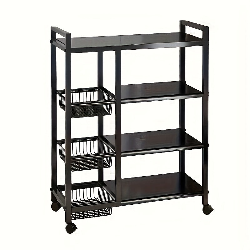 Étagère de rangement roulante à 4 niveaux avec paniers en fil métallique et roulettes – Rayonnage métallique réglable pour cuisine, garde-manger, garage, salle de bain et placard, organisateur sur pied mobile, cadeau de crémaillère