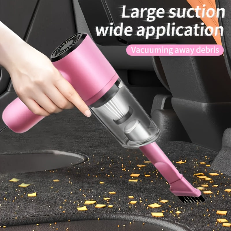 Mini aspirateur de voiture portable rose, forte aspiration, nettoyage humide et sec pour poils d'animaux, multifonctionnel, sans fil, design mignon pour femmes et filles