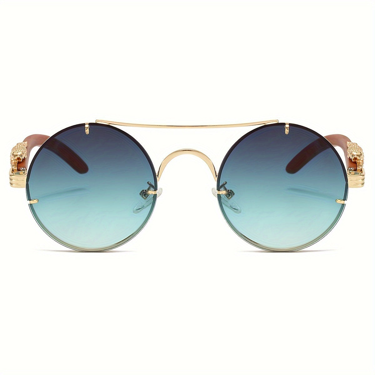 Lunettes de soleil rondes à monture en métal avec verres dégradés pour hommes et femmes – Luxe, double pont, détails léopard sur les charnières, verres en polycarbonate dégradés, étui inclus, style chic pour les vacances et la ville