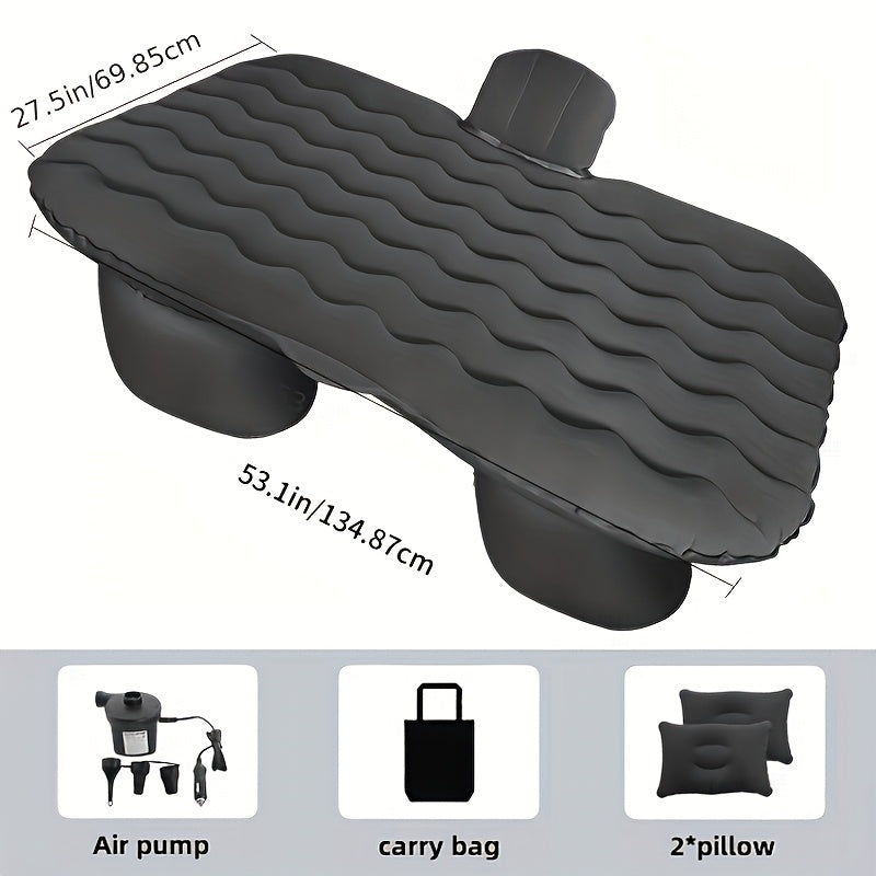 Matelas gonflable pour banquette arrière de voiture, SUV, camion et monospace – Lit pneumatique portable avec 2 oreillers pour camping, voyages sur route et plein air, bleu foncé